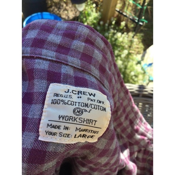 J.Crew Mens Flannel Button Down Shirt Workshirt Size Large Plaid Purple Fall - Picture 2 of 8